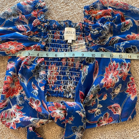 NWOT Misa Los Angeles Ancora Floral Tie Crop Top, Red, White, Blue, Sheer, Small - Picture 9 of 16